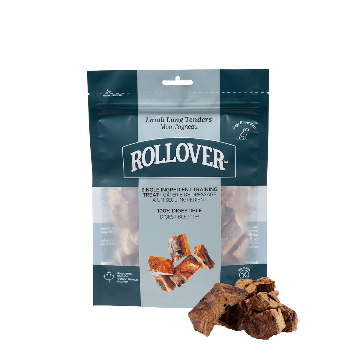 Rollover Premium Pet Food - 078 - Lamb Lung Tenders 125g w product - 20-125-1