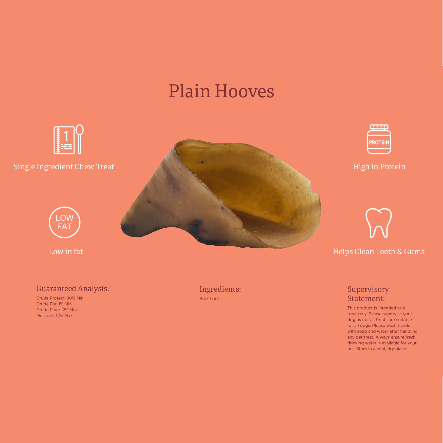 Rollover Premium Pet Food - Product ID 188 - BULK plain Beef Hooves 61-100-1 - Infographic